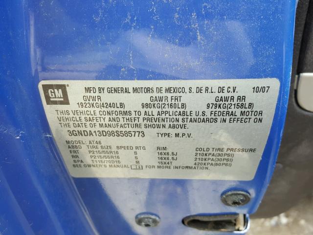 3GNDA13D98S585773 - 2008 CHEVROLET HHR LS ლურჯი ფოტო 10