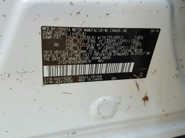 2T3ZFREV2EW099678 - 2014 TOYOTA RAV4 LE Ağ foto 10