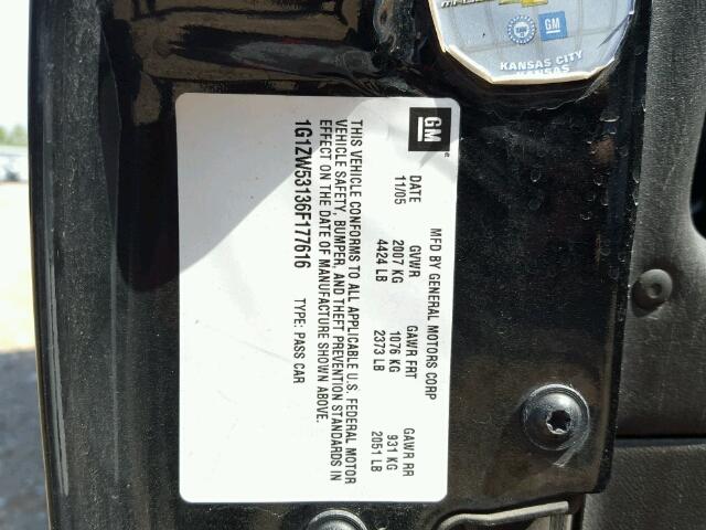 1G1ZW53136F177616 - 2006 CHEVROLET MALIBU SS 黑色 照片 10