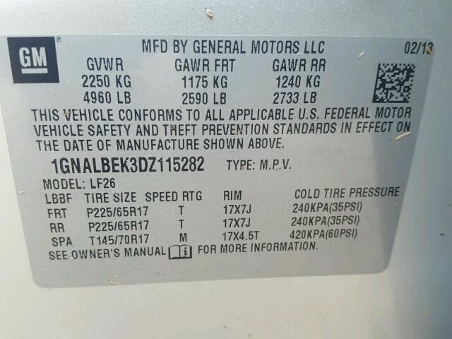 1GNALBEK3DZ115282 - 2013 CHEVROLET EQUINOX SILVER photo 10