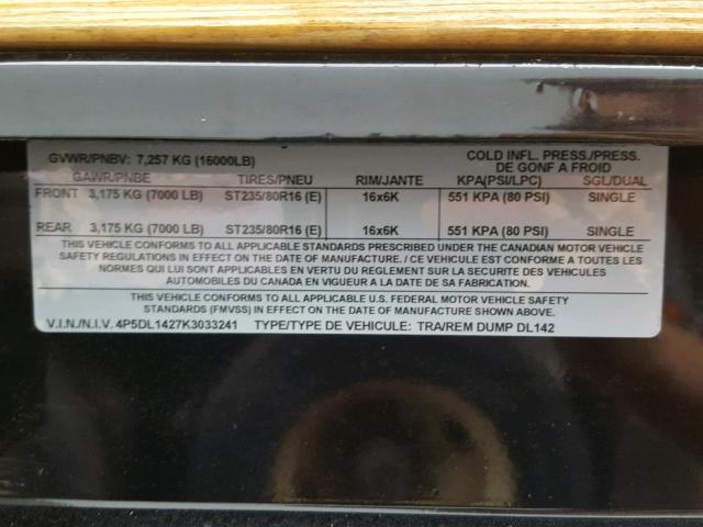 4P5DL1427K3033241 - 2019 UTILITY TRAILER BLACK photo 10