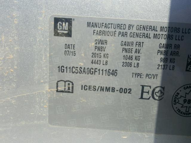 1G11C5SA0GF111646 - 2016 CHEVROLET MALIBU LIM 银色 照片 10