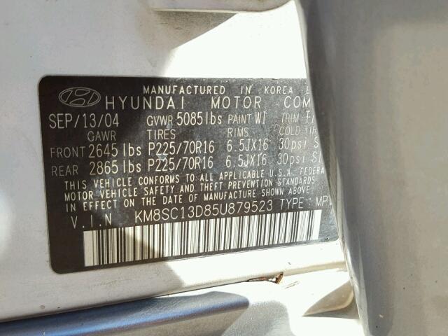 KM8SC13D85U879523 - 2005 HYUNDAI SANTA FE G WHITE photo 10