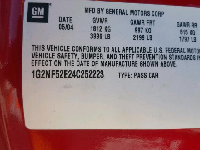 1G2NF52E24C252223 - 2004 PONTIAC GRAND AM S წითელი ფოტო 10