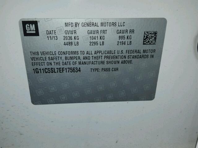 1G11C5SL7EF175634 - 2014 CHEVROLET MALIBU 1LT WHITE photo 10