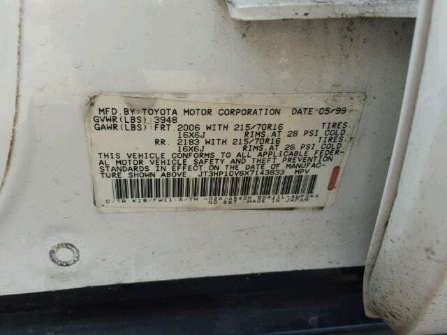 JT3HP10V6X7143833 - 1999 TOYOTA RAV4 白色 照片 10