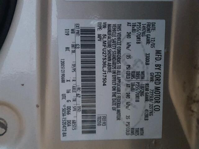 5LMFU27536LJ17504 - 2006 LINCOLN NAVIGATOR Braun Foto 10