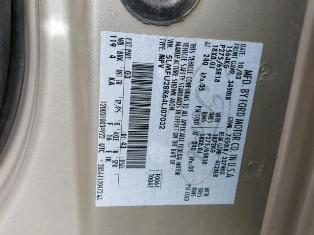 5LMFU28R64LJ07032 - 2004 LINCOLN NAVIGATOR TAN photo 10