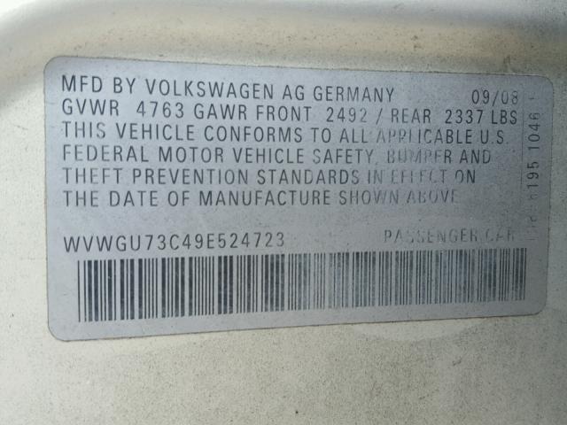 WVWGU73C49E524723 - 2009 VOLKSWAGEN CC VR6 4MO SILVER photo 10