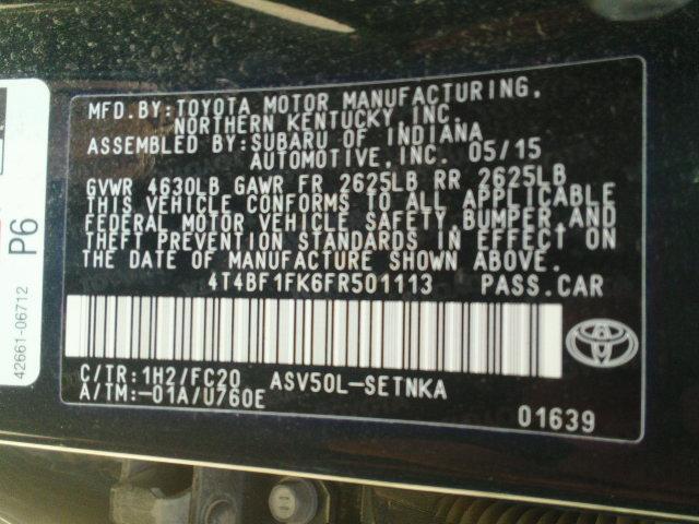 4T4BF1FK6FR501113 - 2015 TOYOTA CAMRY LE 灰色 照片 10