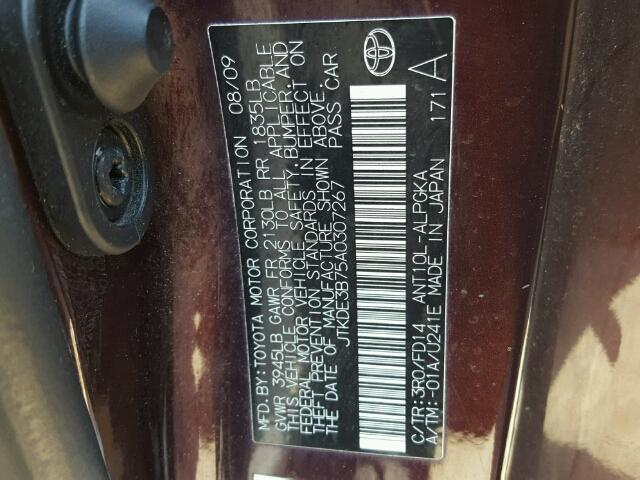 JTKDE3B75A0307267 - 2010 TOYOTA SCION TC 紫色 照片 10