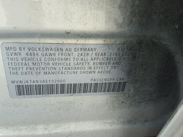 WVWJK7AN3AE132000 - 2010 VOLKSWAGEN PASSAT KOM SILVER photo 10