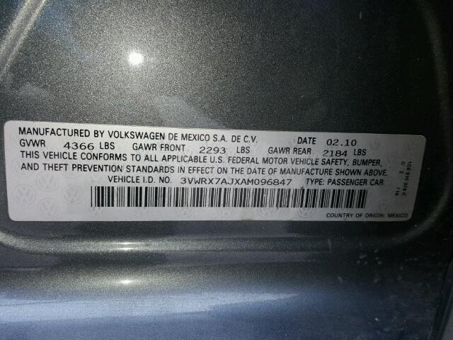 3VWRX7AJXAM096847 - 2010 VOLKSWAGEN JETTA SE Boz foto 10