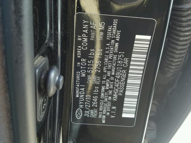 KMHGC4DF4BU118751 - 2011 HYUNDAI GENESIS 4. BLACK photo 10