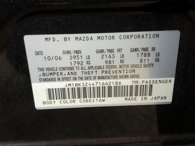 JM1BK324471662186 - 2007 MAZDA 3 S BLACK photo 10