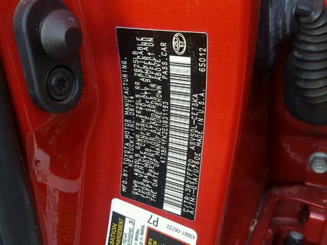 4T1BF1FK2EU831193 - 2014 TOYOTA CAMRY L RED photo 10