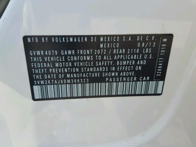 3VW2K7AJ6DM366323 - 2013 VOLKSWAGEN JETTA BASE Սպիտակ լուսանկար 10