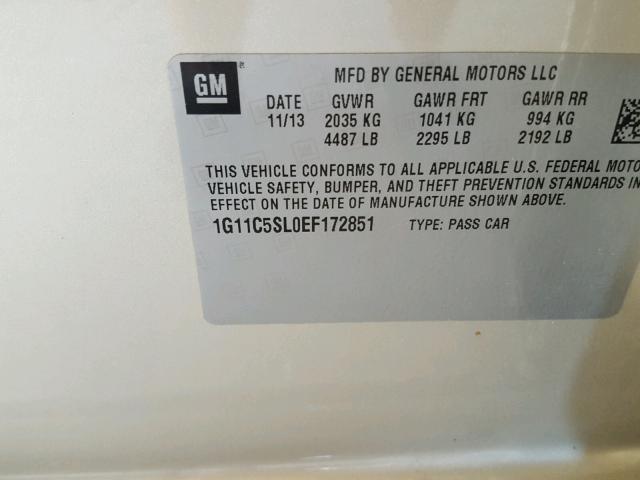 1G11C5SL0EF172851 - 2014 CHEVROLET MALIBU 1LT თაფლისფერი ფოტო 10