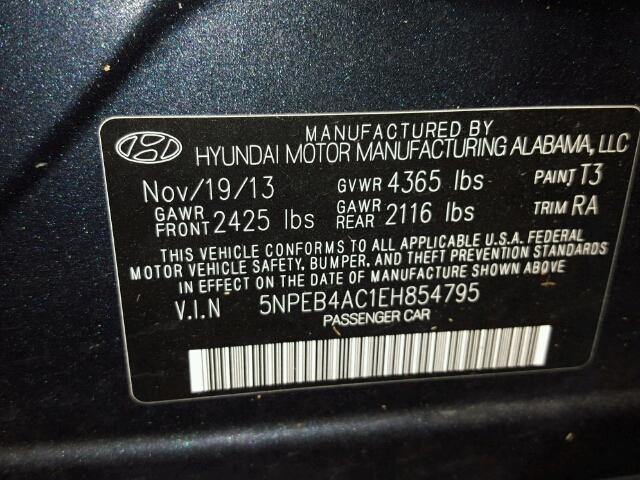 5NPEB4AC1EH854795 - 2014 HYUNDAI SONATA GLS BLACK photo 10