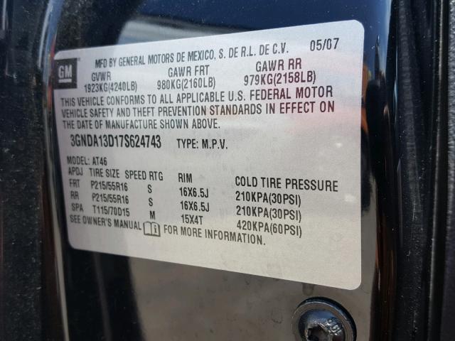 3GNDA13D17S624743 - 2007 CHEVROLET HHR LS შავი ფოტო 10