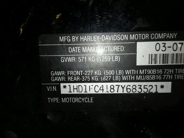 1HD1FC4187Y683521 - 2007 HARLEY-DAVIDSON FLHTCUI Қара фото 10