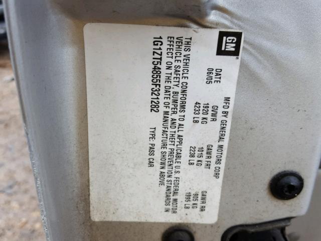 1G1ZT54855F321282 - 2005 CHEVROLET MALIBU LS SILVER photo 10