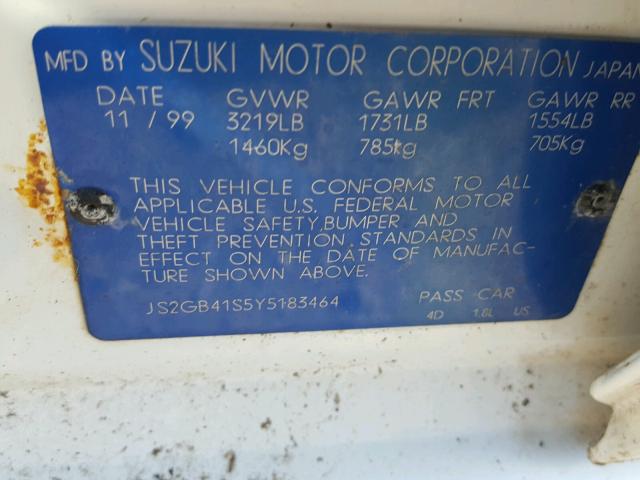 JS2GB41S5Y5183464 - 2000 SUZUKI ESTEEM GL WHITE photo 10