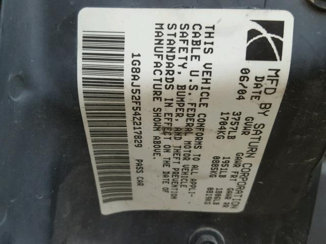 1G8AJ52F54Z217829 - 2004 SATURN ION LEVEL BLACK photo 10