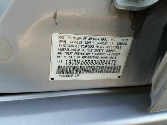 19UUA56693A084472 - 2003 ACURA 3.2TL SILVER photo 10