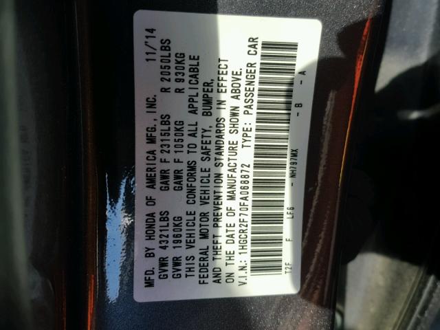 1HGCR2F70FA068872 - 2015 HONDA ACCORD SILVER photo 8