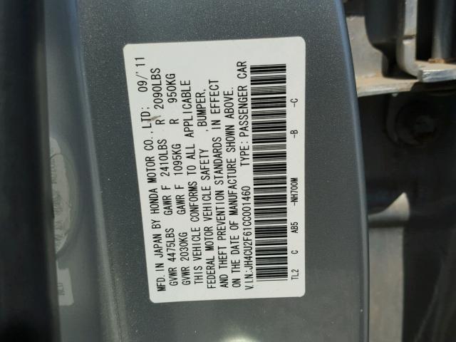 JH4CU2F61CC001460 - 2012 ACURA TSX TECH SILVER photo 10