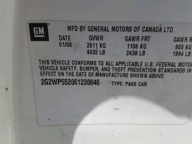 2G2WP552061230846 - 2006 PONTIAC GRAND PRIX WHITE photo 10