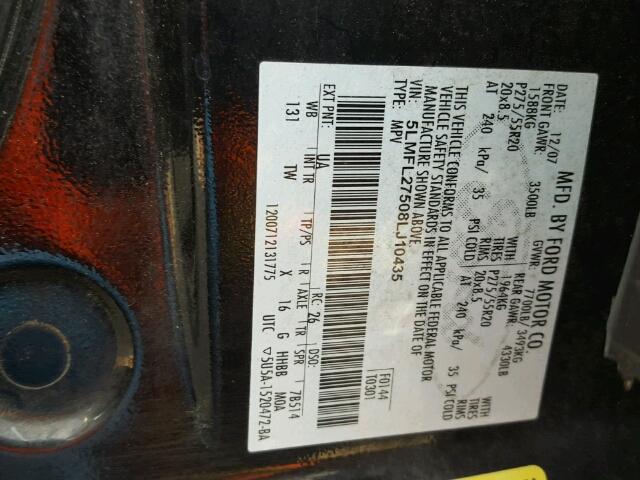 5LMFL27508LJ10435 - 2008 LINCOLN NAVIGATOR შავი ფოტო 10