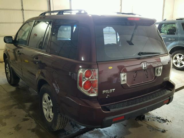 2HKYF18157H512953 - 2007 HONDA PILOT LX MAROON photo 3