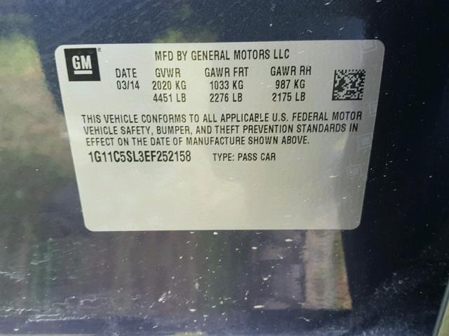 1G11C5SL3EF252158 - 2014 CHEVROLET MALIBU 1LT 蓝色 照片 10