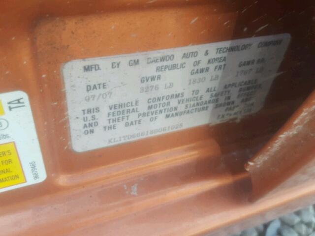 KL1TD66618B061025 - 2008 CHEVROLET AVEO BASE Қызғылт сары фото 10