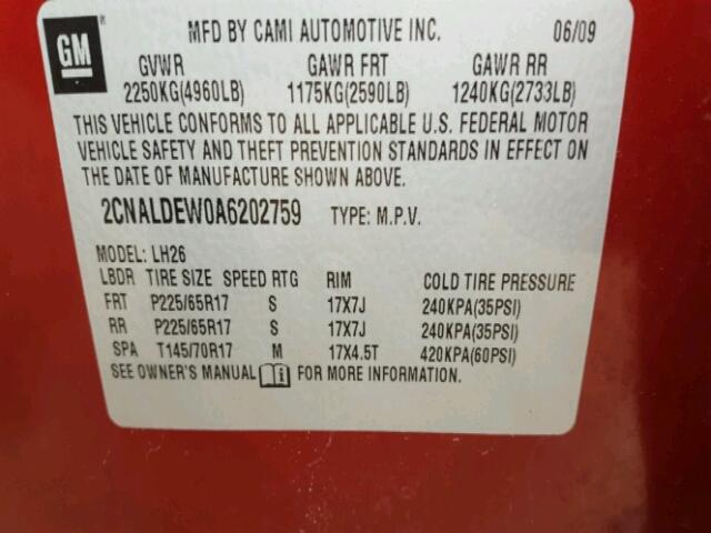 2CNALDEW0A6202759 - 2010 CHEVROLET EQUINOX RED photo 10