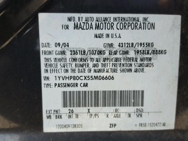 1YVHP80CX55M06606 - 2005 MAZDA 6 I Gris photo 10