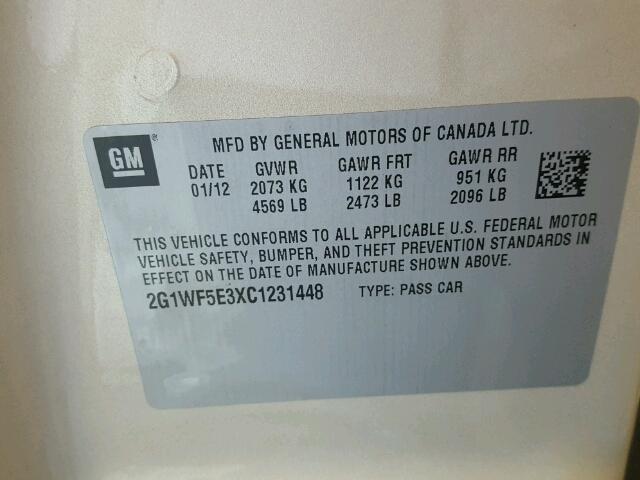 2G1WF5E3XC1231448 - 2012 CHEVROLET IMPALA 棕色 照片 10