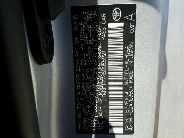 JTKDE177450055921 - 2005 TOYOTA SCION TC 银色 照片 10