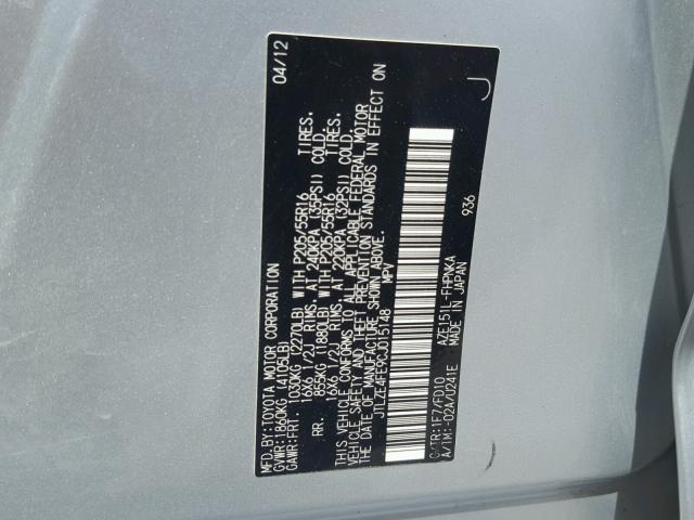 JTLZE4FE9CJ015148 - 2012 TOYOTA SCION XB Plata foto 10