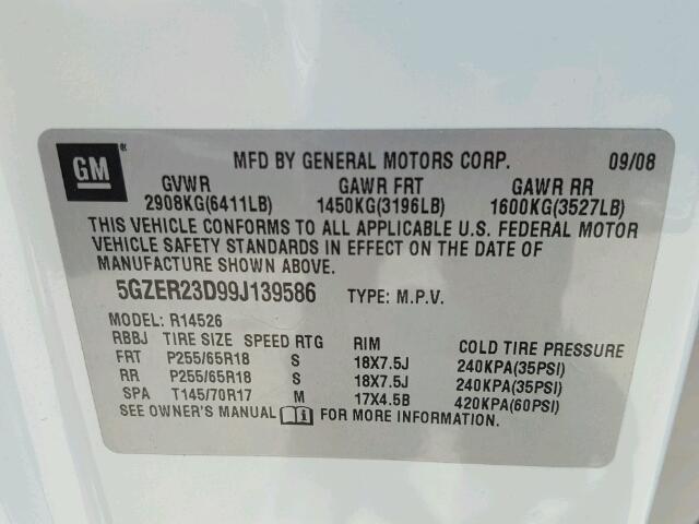 5GZER23D99J139586 - 2009 SATURN OUTLOOK XR თეთრი ფოტო 10