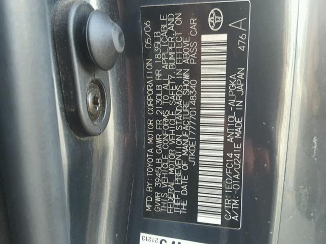 JTKDE177770148340 - 2007 TOYOTA SCION TC 灰色 照片 10