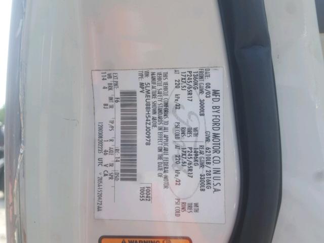 5LMEU88H54ZJ00978 - 2004 LINCOLN AVIATOR 白色 照片 10