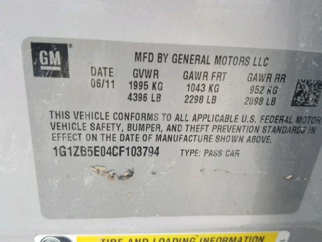 1G1ZB5E04CF103794 - 2012 CHEVROLET MALIBU LS SILVER photo 10