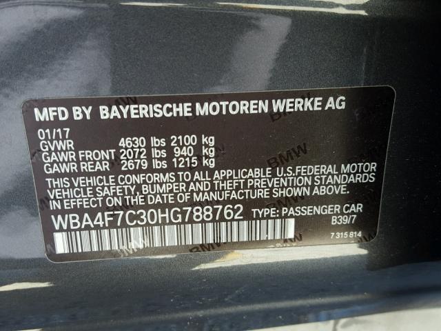 WBA4F7C30HG788762 - 2017 BMW 430I GRAN CHARCOAL photo 10