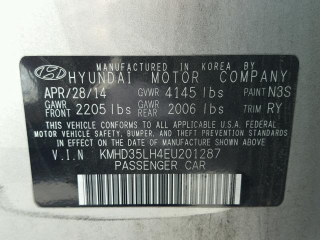 KMHD35LH4EU201287 - 2014 HYUNDAI ELANTRA GT SILVER photo 10