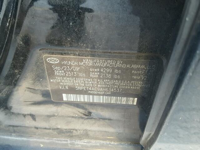 5NPET4AC9AH634537 - 2010 HYUNDAI SONATA GLS BLACK photo 10