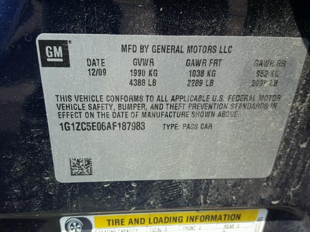 1G1ZC5E06AF187983 - 2010 CHEVROLET MALIBU 1LT ლურჯი ფოტო 10