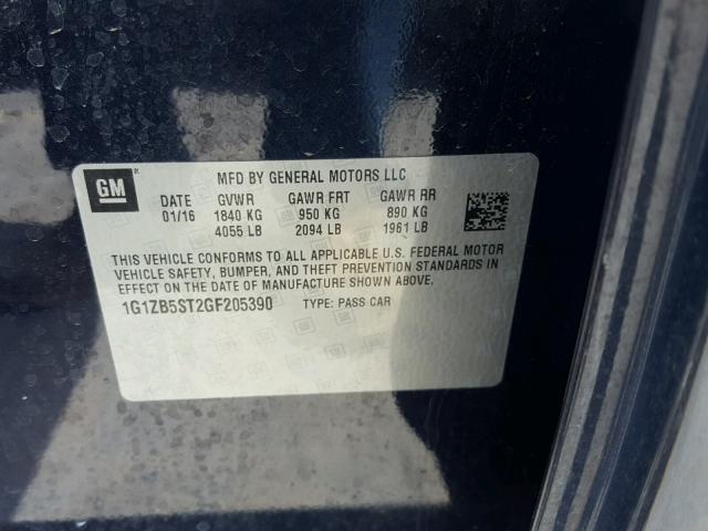 1G1ZB5ST2GF205390 - 2016 CHEVROLET MALIBU LS Mavi foto 10